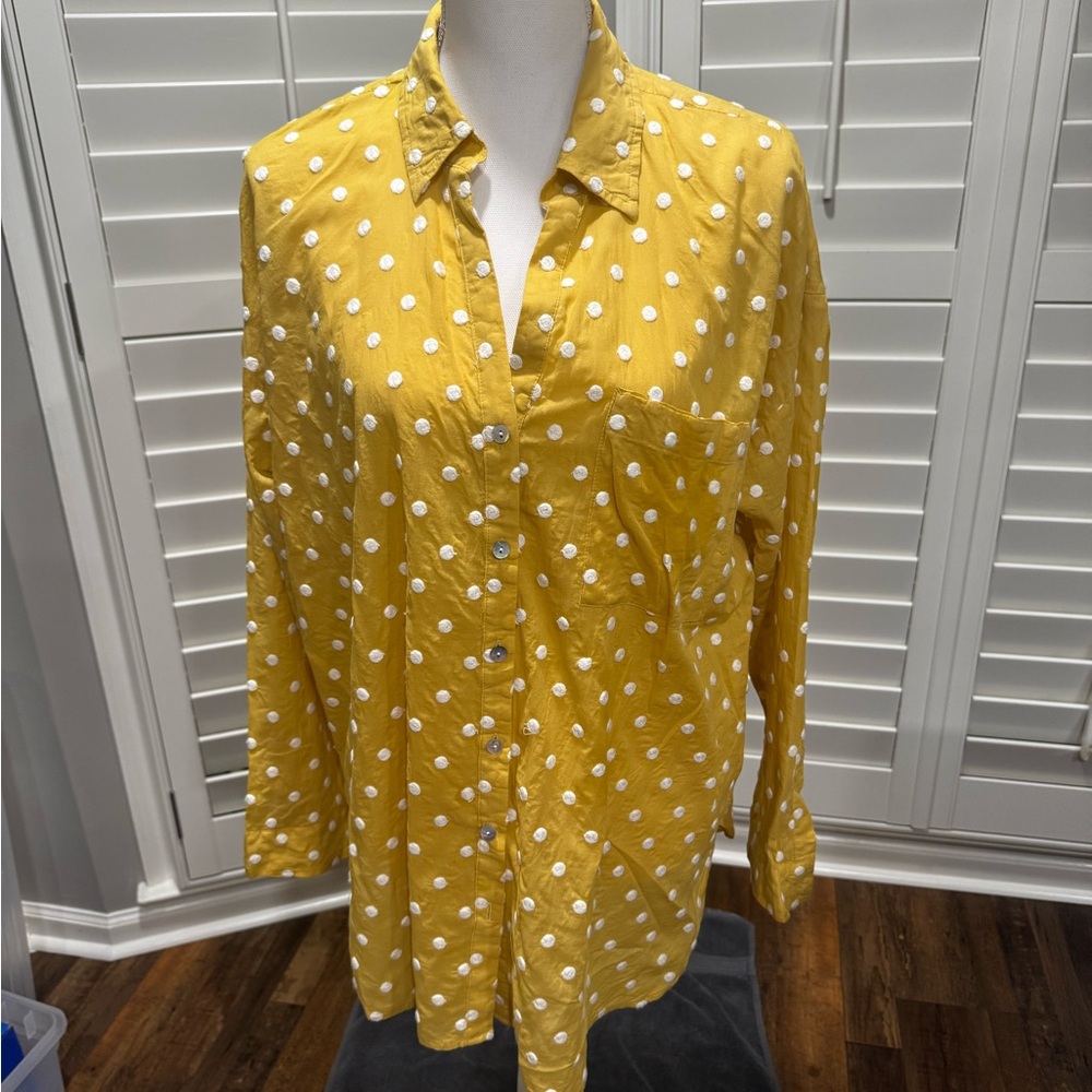 J. Jill Mustard Polka Dot Blouse